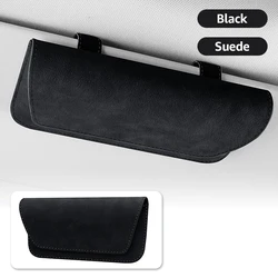 Car Glasses Case Sunglasses Holder Car Eyeglass Case Suede Sun Glasses Clip Storage Car Leather Visor Organizer Sunglasses