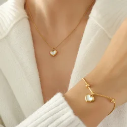 Personalized shell white sea mother-of-pearl heart love exquisite necklace clavicle bracelet earrings set girls jewelry