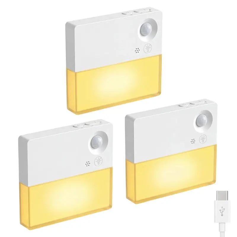 3Pcs Rechargeable LED Night Light With Motion Sensor,Night Light For Cabinet/Living Room/Hallway/Stair
