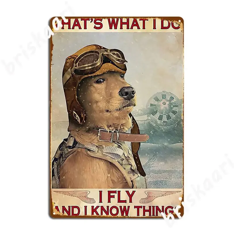 Golden Retriever Pilot That‘S What I Do I Fly And I Know Things Poster Metal Plaque Plaques Design Party Tin Sign Poster