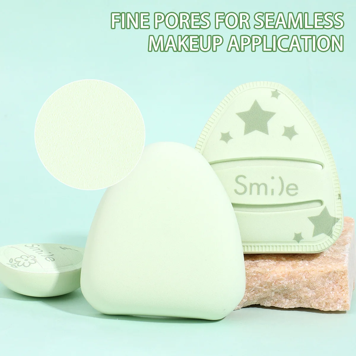 3PCS puff combination, including 1 big matcha green puff +1 detailed puff +1 storage box, a good choice for beauty tools
