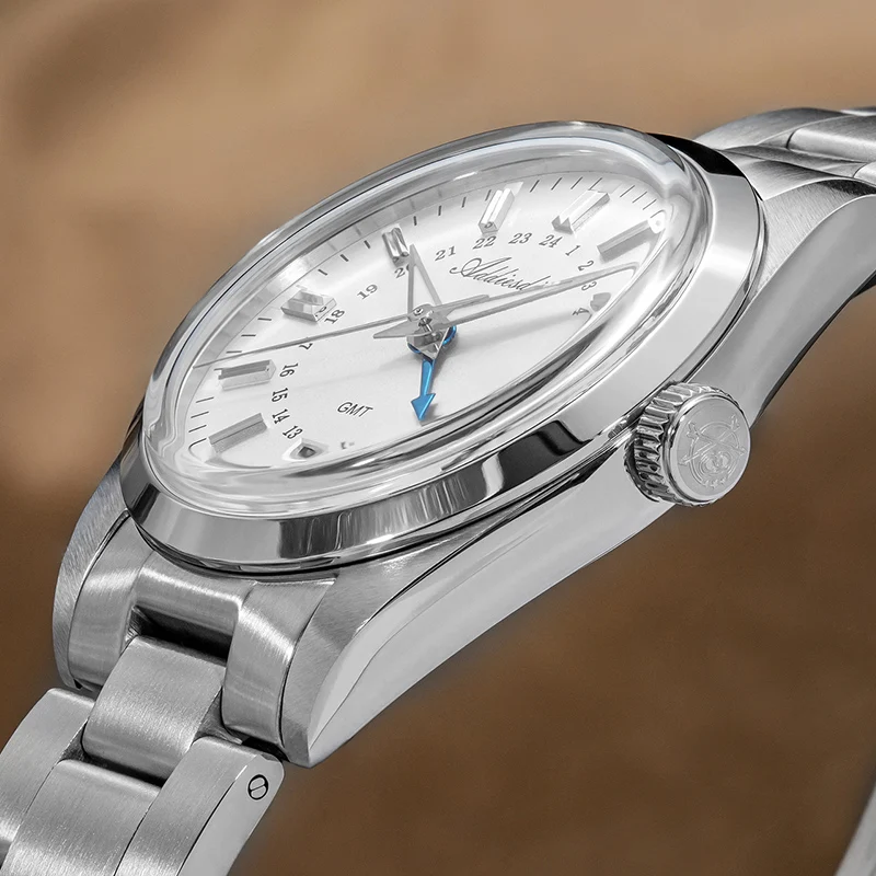 

ADDIESDIVE 36mm Stainless Steel GMT Quartz Watch Bubble Mirror Pot Cover Glass 10ATM Dive Luminous Simple Watches For Men