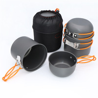 2PCS Outdoor Portable Camping Set Pot Non-stick Pots Pans Portable Hiking Cooking Set Cookware Travel Tableware Camping Supplies