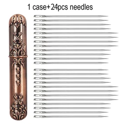 1Pcs Vintage Needle Case Portable Sewing Storage Case Embroidery Needle Storage Case Box With 24pcs Self Threading Needles