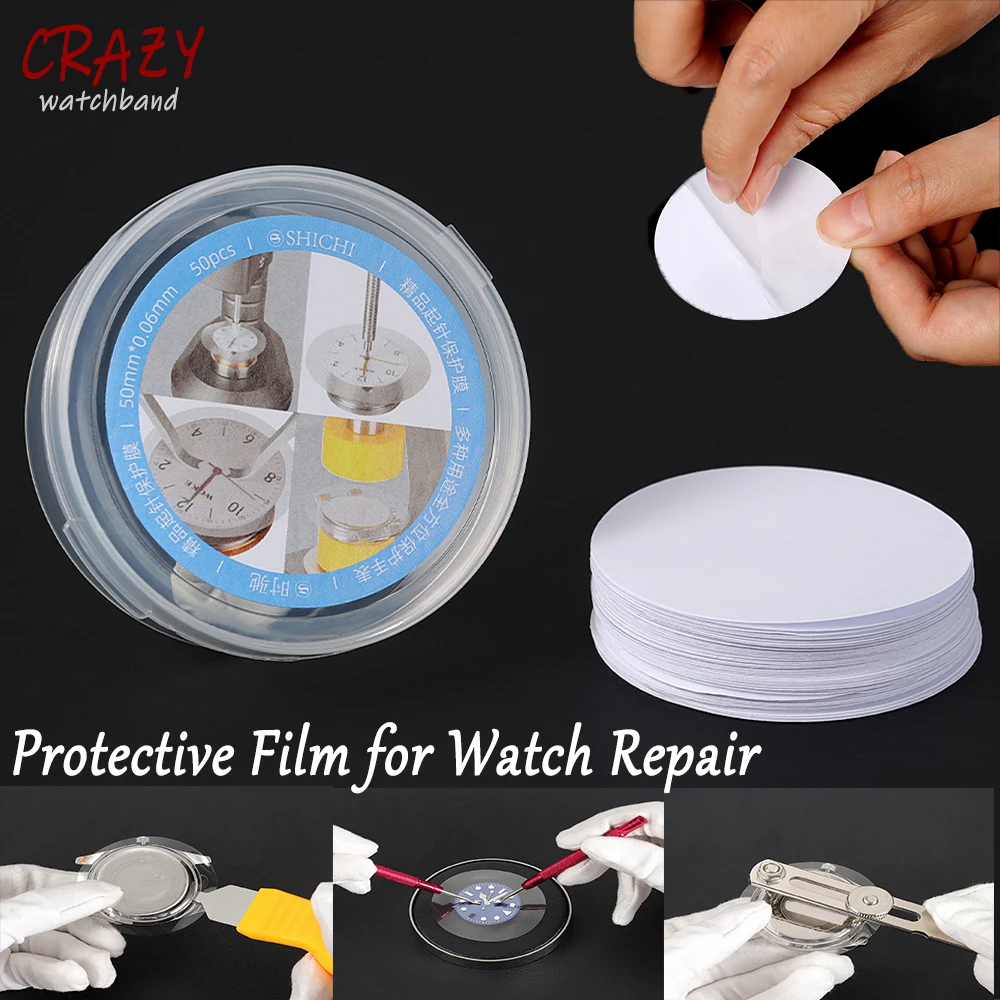 50PCS 50mm Plastic Protective Film for Watch Dial and Hands Remover Case Back Pad Protector Watches Repair Tools for Watchmaker