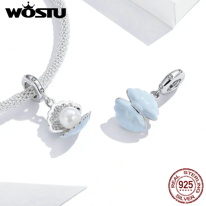 WOSTU Hot Sale 925 Sterling Silver Fish Tail Mermaid Beads Charms Pendant Fit Bracelets Women Party DIY Fine Jewelry Gift Making