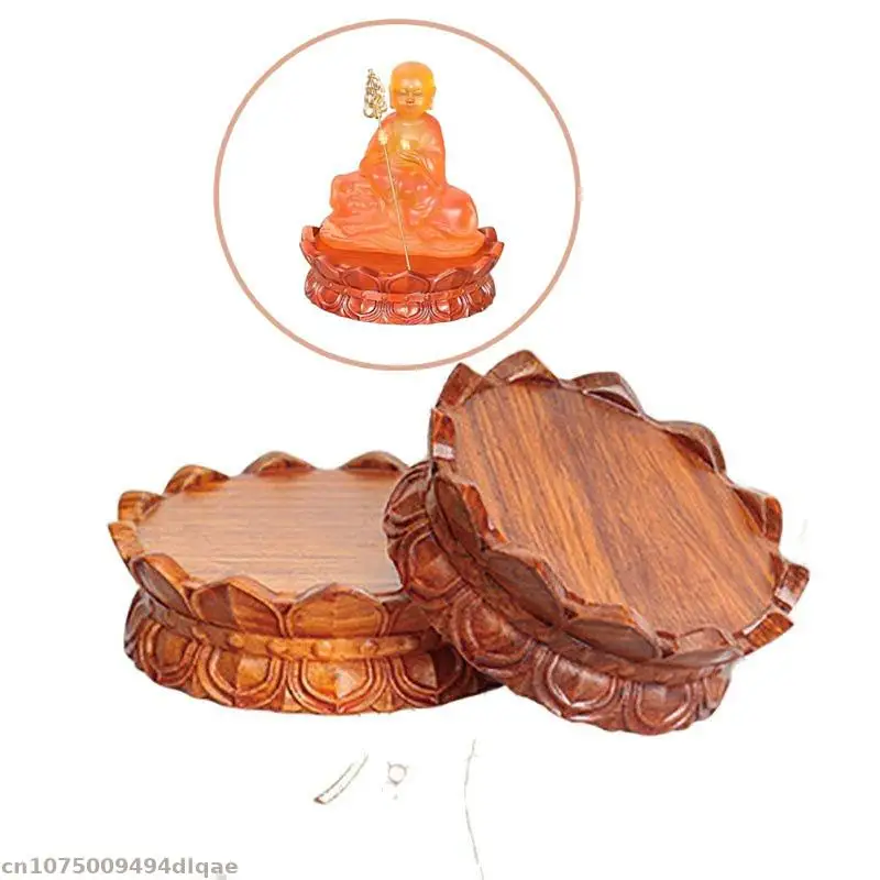 Natural Solid Wood Lotus Pedestal Crafts Vase Coffee Tea Display Stand Woodcarving Buddha Guanyin Bodhisattva Altar Table Base