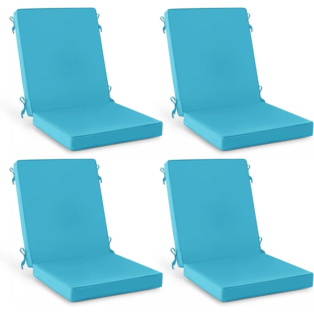 Outdoor Seat Cushions with Non-Slip Bottom, Water Resistant, Removable Covers, 44x20 Inch, Teal, 4-Piece Set