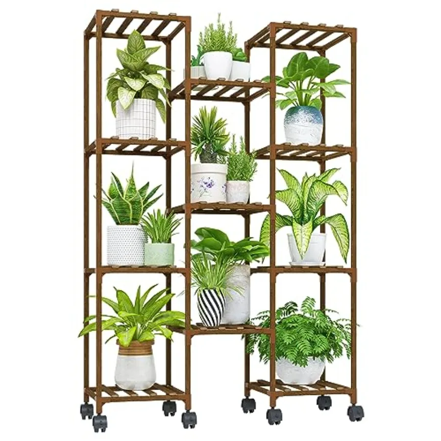 

Plant Stand With Wheels Indoor Outdoor Wood Plants Shelf for Multiple Plants 11 PotsTall Large Flower Holder for Livin