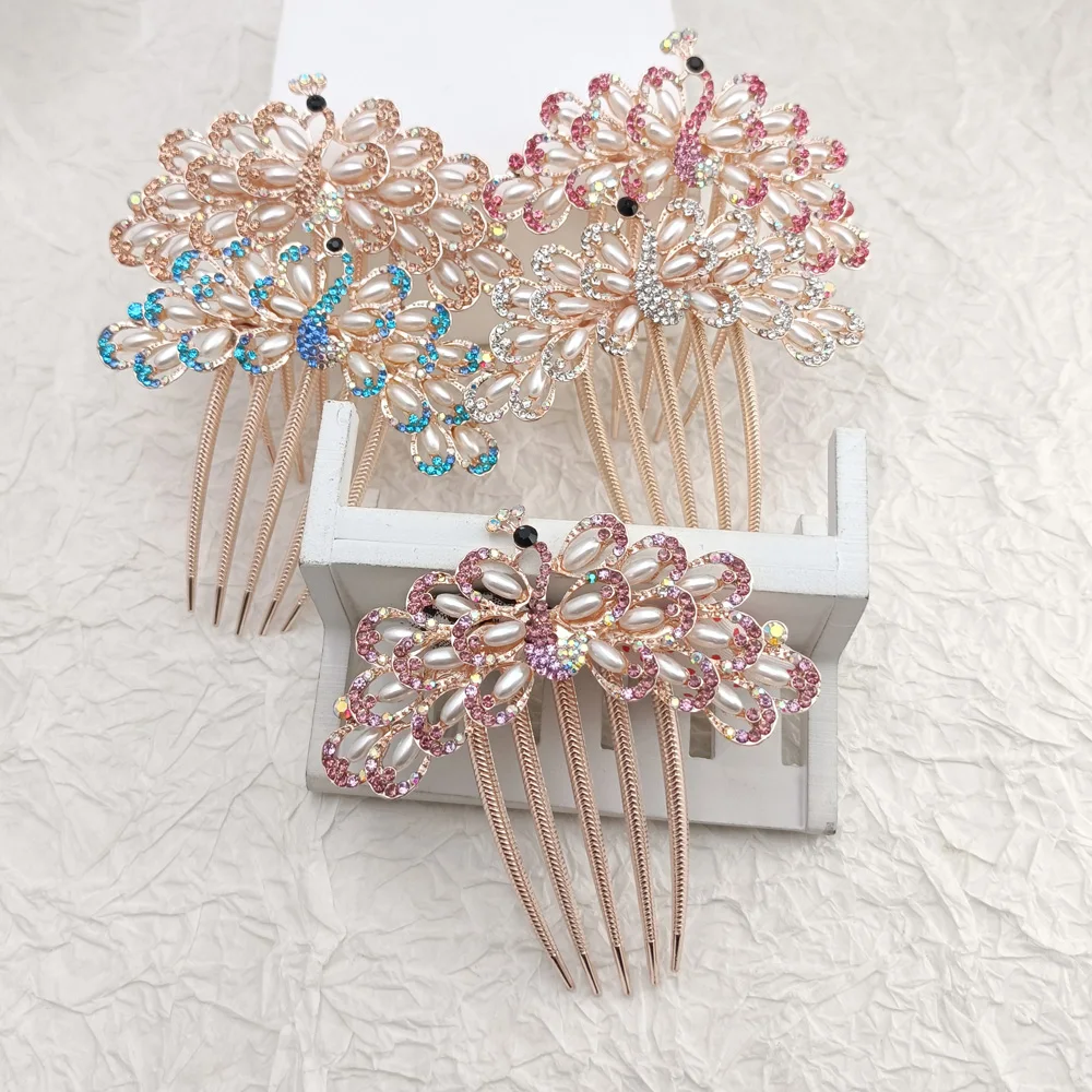 Women Crystal Hair Comb Rhinestone Decorative Hair Clips Headwear Retro Metal Luxury Alloy Hair Accessories Jewelry Gift