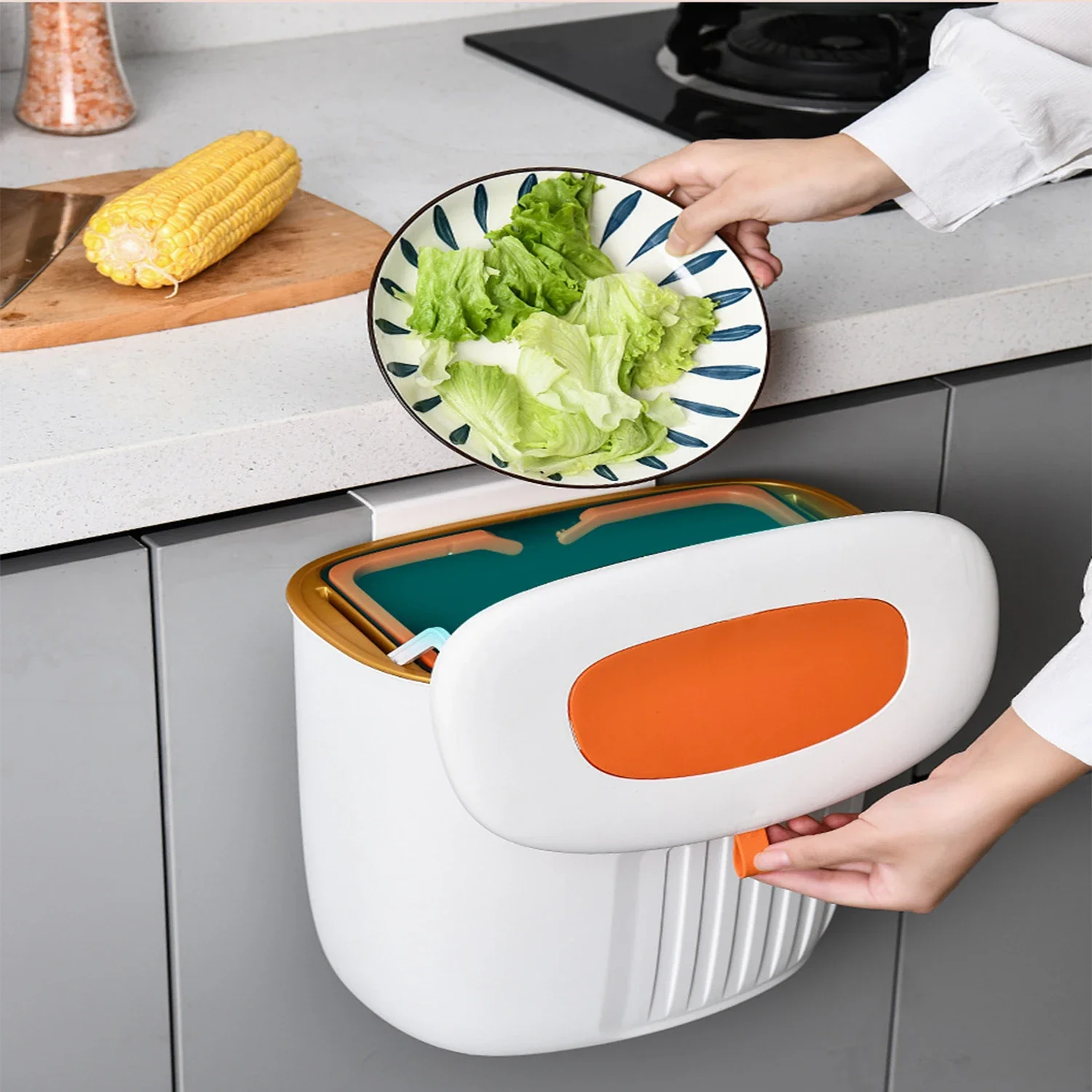 Kitchen Trash Can with Lid Compost Bin for Counter or Under Sink Hanging Trash Can for Kitchen, Bathroom, Bedroom, Cupboard