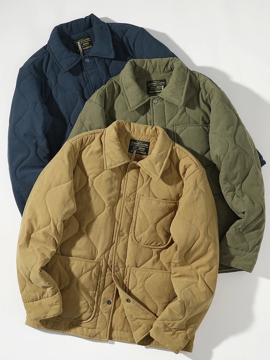 

Осенне-зимнее новое японское ретро мужское хлопковое пальто-карго с лацканами, модная свободная повседневная стеганая куртка в ромбовидной клетку