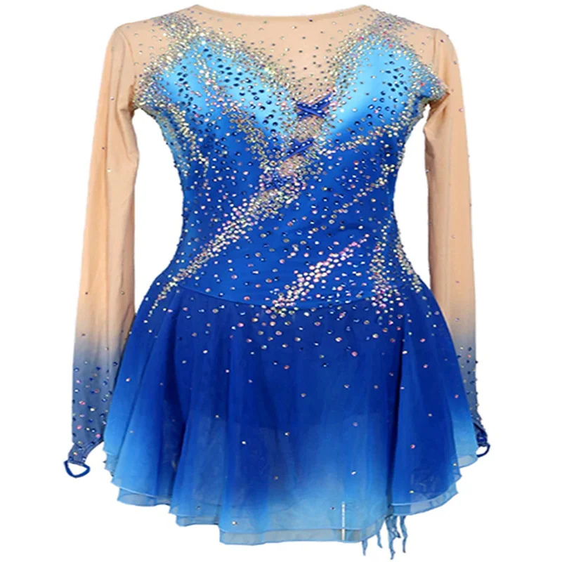 Figure Skating Dress Women's Girls' Ice Skating Dress Outfits Patchwork Asymmetric Hem High Elasticity Competition Skating