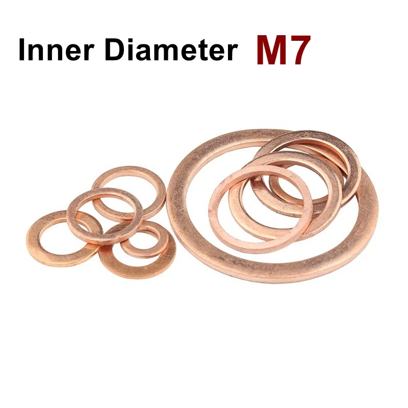 

Copper Flat Washer M7 Seal Gasket inner diameter 7mm Sealing Ring Thin Sheet T3 Red copper washer