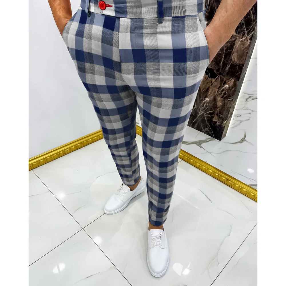 Men\'s Pants Clothing Plaid Trousers Streetwear Sweatpants Male Casual Work Wear New Fashion Suit Pants Formal Business Workplace