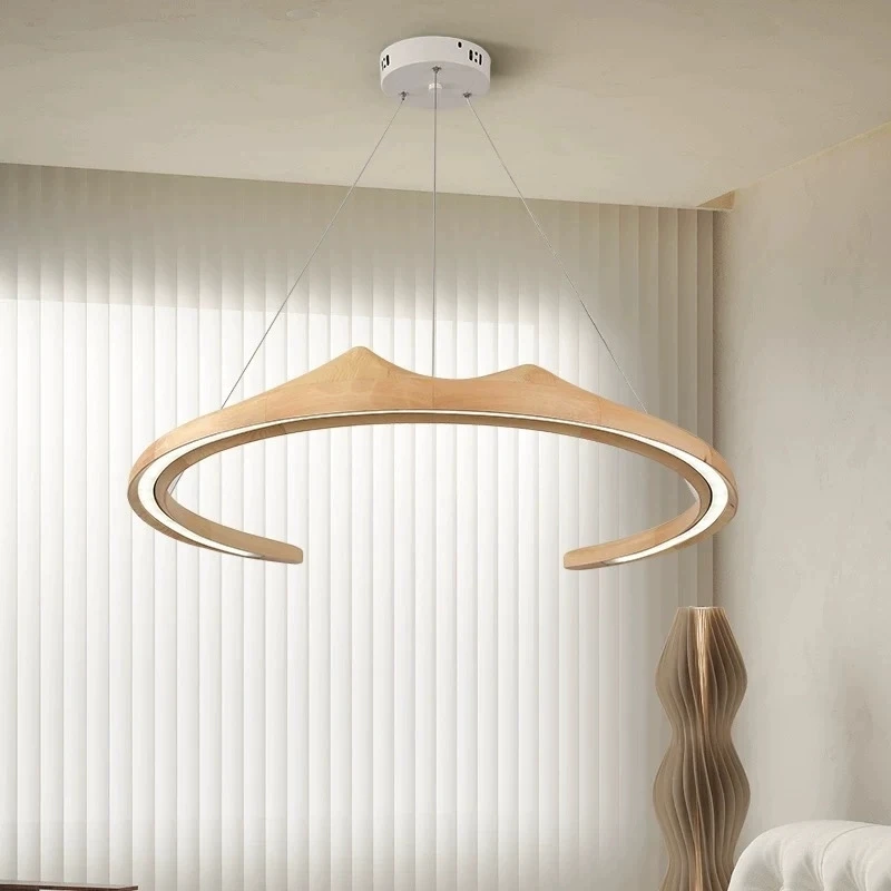 Modern Simple Chandelier ceiling LED Solid wood Round Hanging lights Living room Dining room Study And Tea room Indoor Lighting
