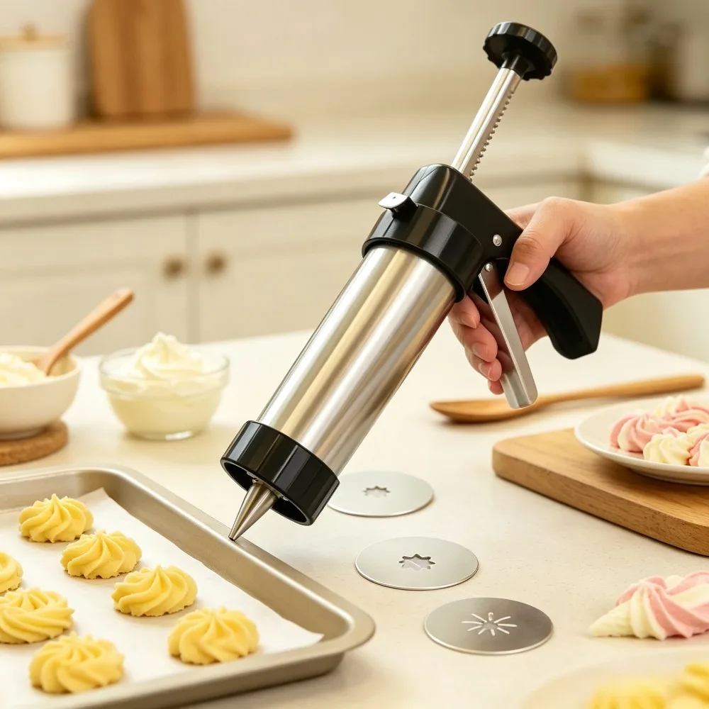 Stainless Steel Spanish Churro Maker Professional Cookie Press Cake Decorating Squeezing Tool Pastry Dough Dispenser Kitchen