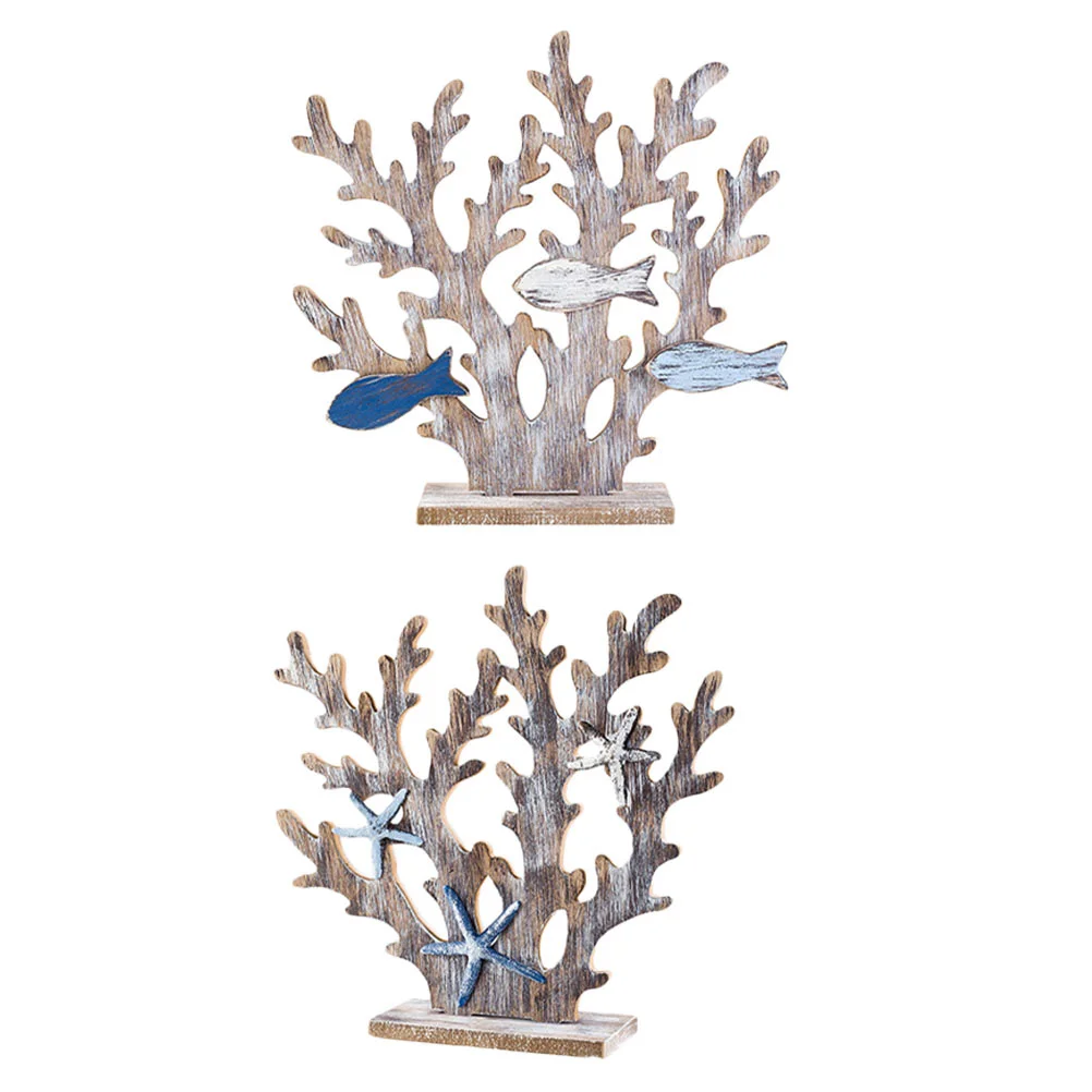 

2 Pcs Accessories Statue Coral Tree Ornaments Aquarium Decoration 33X32CM Wooden Models Modeling Figurines Ocean