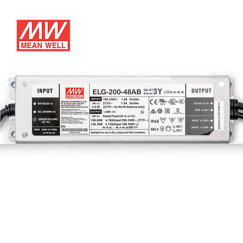 MEAN WELL 144~120W Constant Voltage+Constant Current Dimmable LED Driver ELG-200-B-3Y 12V 24V 36V 42V 48V 54V