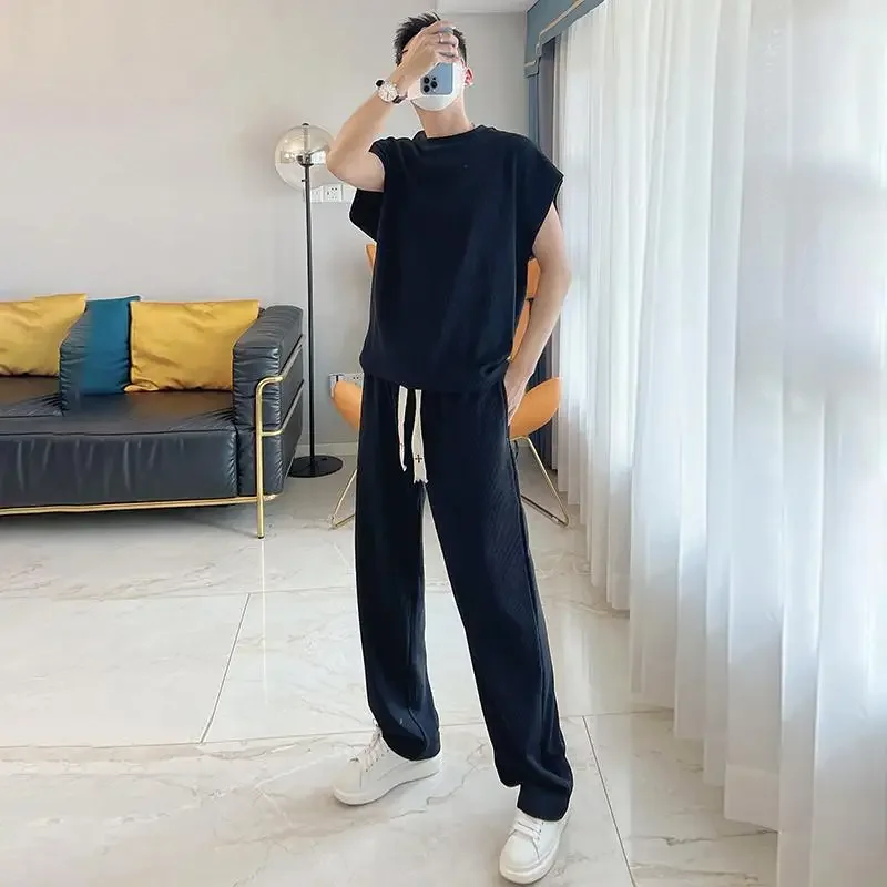 

Plain Male T Shirt Trousers Sets New in Tops & Tees Loose Stretch Chic Original Brands Trends Costumes Cool Tee Men's Pants Set