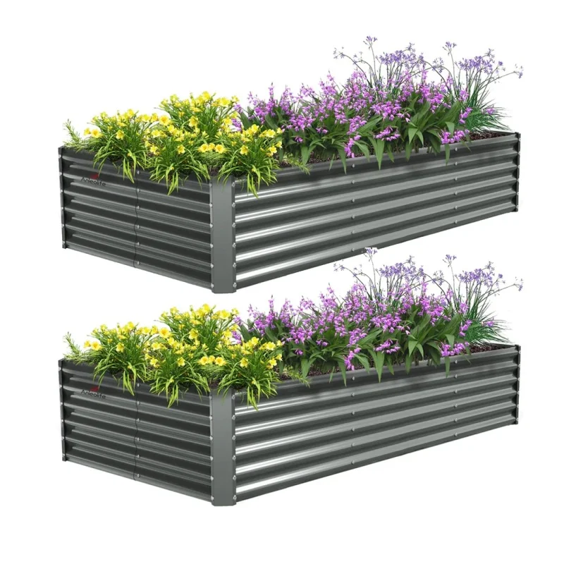 

Set of 2: 8x4x1.5ft Rectangular White Raised Garden Beds, Sturdy, Modular Design for Easy Gardening, Ideal for Flowers and Herbs