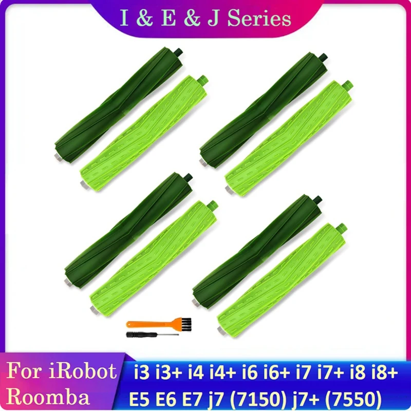 

4 комплекта аксессуаров для Irobot Roomba I7 I7 + I3 I3 + I4 I6 I6 + I8 I8 +/Plus E5 E6 E7 I, E и J Series Vac резиновые роликовые щетки