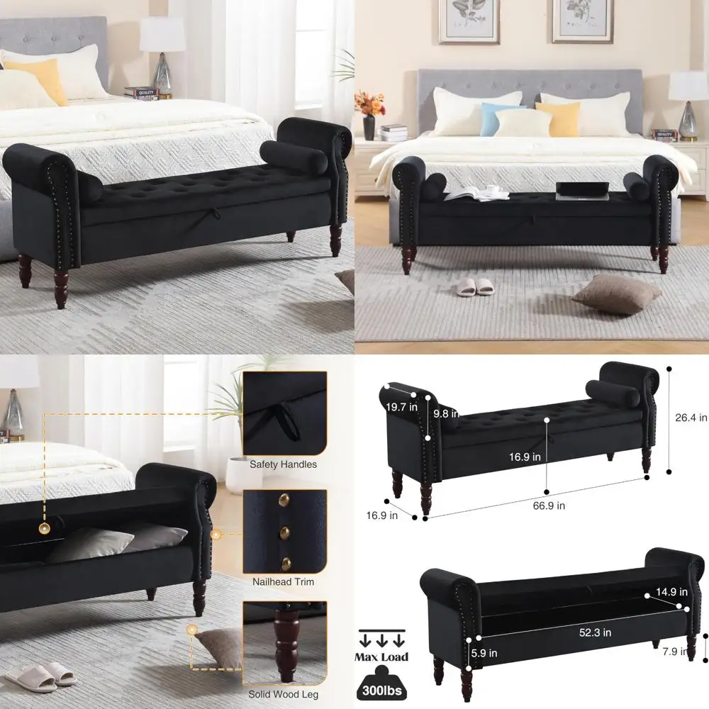 

Storage Bench for Bedroom King Size, 67 End of Bed Storage Bench, Upholstered Tufted Storage Ottoman Benches, Velvet Bench with
