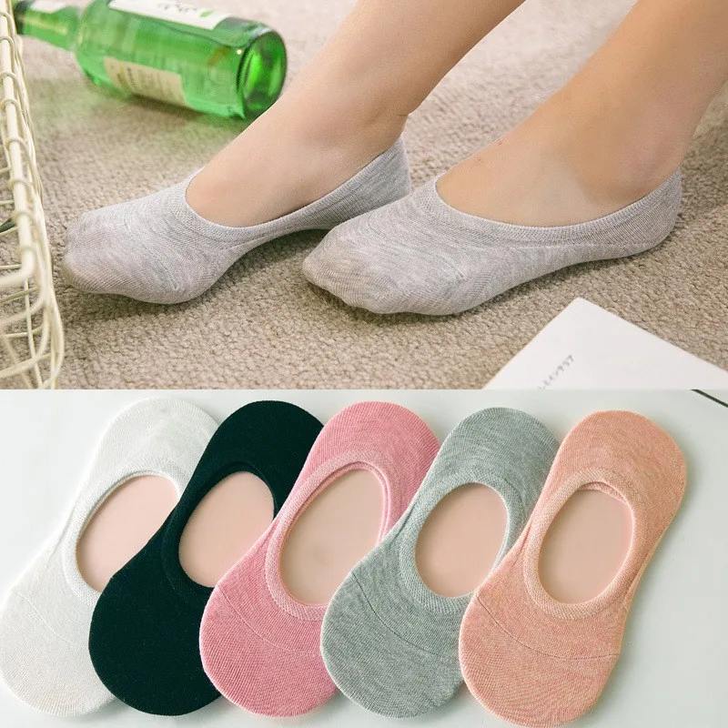 5 Pairs Summer High-quality Kawaii Pink Boat Socks Women Shallow Invisible Socks Pure Cotton Silicone Non-drop Heel Socks