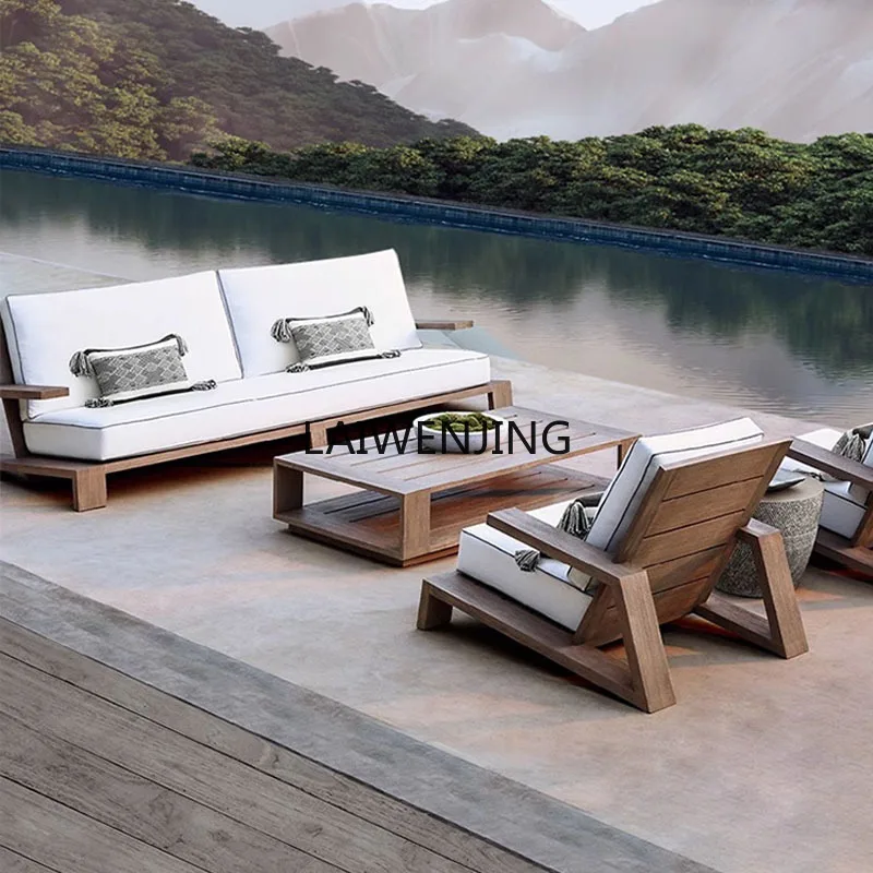 

LYN Teak Sofa Table Villa Garden Design Balcony Waterproof Sunscreen Sofa Combination