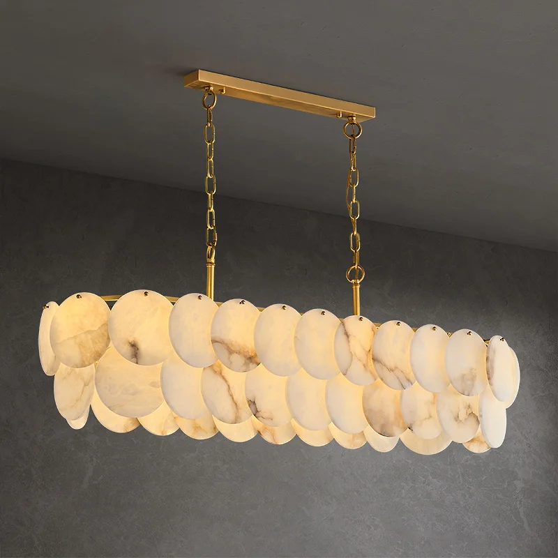 

Modern Home Villa Duplex Living Dining Room Brass Chandelier Nordic Hotel Long Dining Table Marble Copper Pendant Light