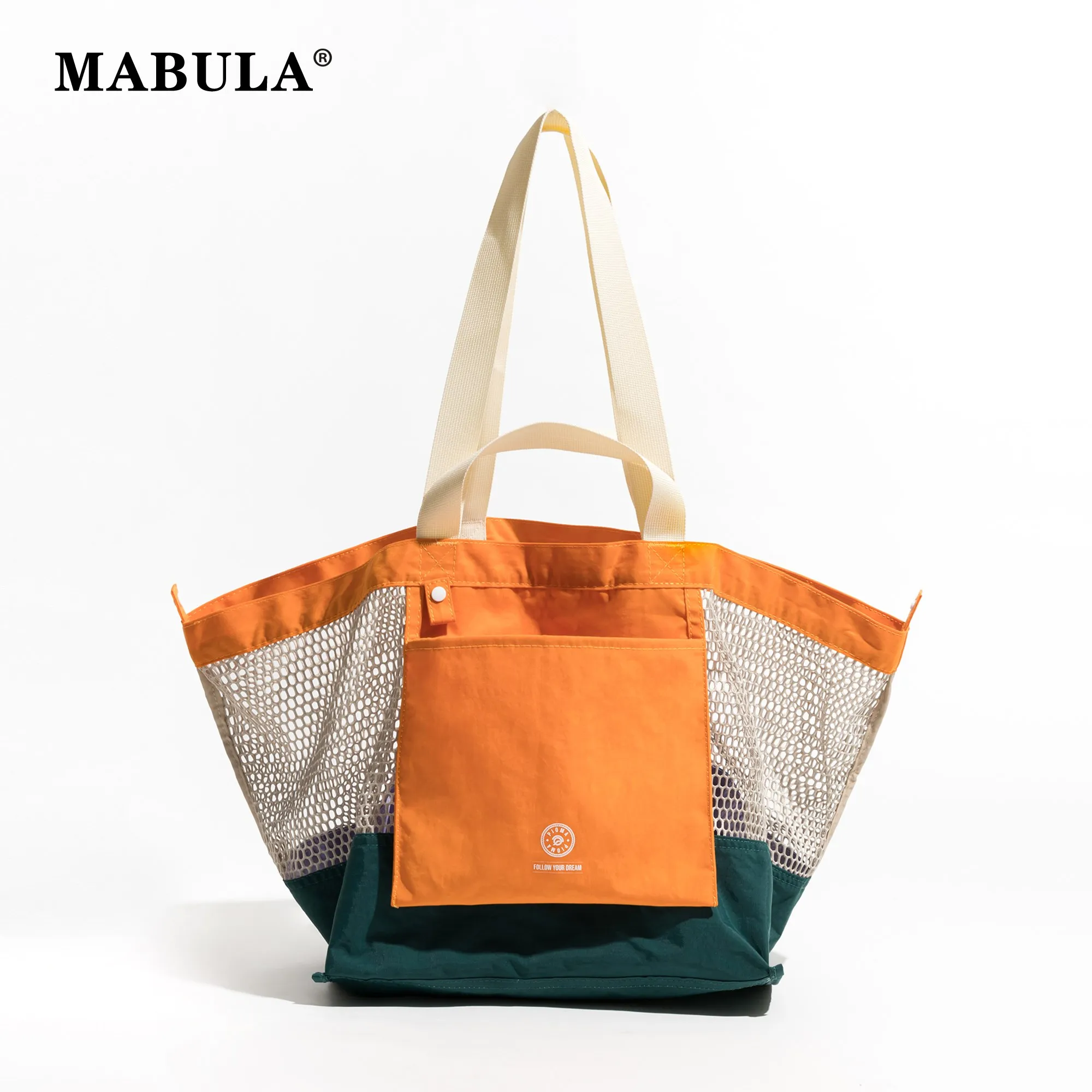 MABULA Multi Color Nylon Woman Shopping Tote Purse Straw Knitted Foldable Reusable Shoulder Bag Grocery Lightweight Picnic Bag