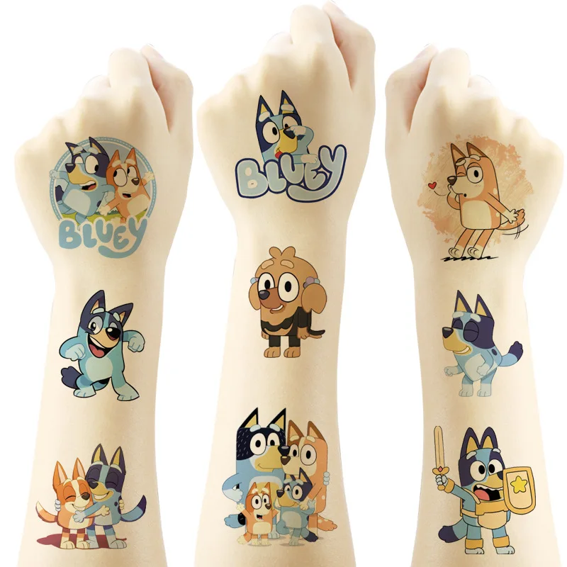 20 Stuks Bluey Familie Bluey Tattoo Stickers Tattoo Sticker Water Overdracht Wegwerp Stickers Kleine Blauwe Hond Tattoo Stickers Cadeau