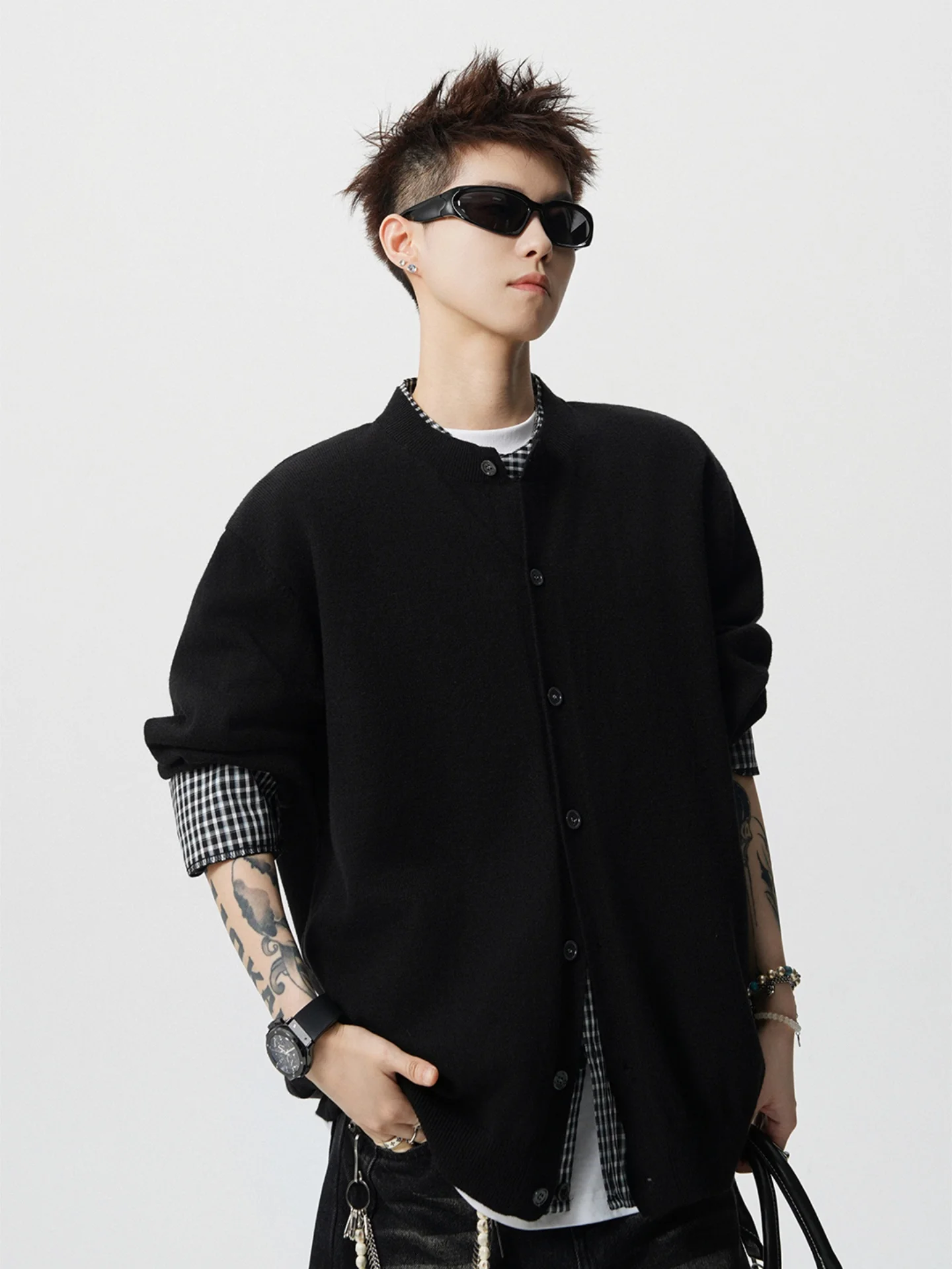 

Men's Open Cardigan Sweater Knitted Jaet Loose Fit Autumn Casual Sle Fake Two-Piece Design Striped Splicing Outerwear