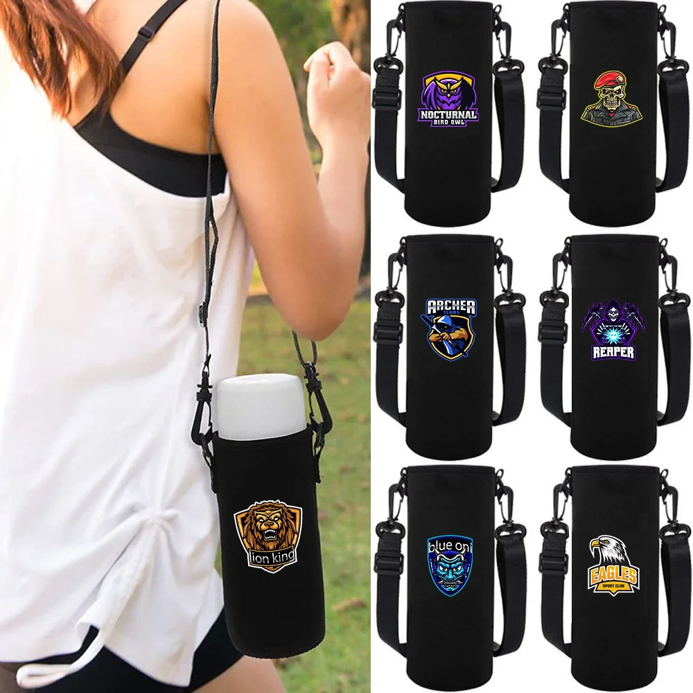Water Bottle Sleeve Adjustable Strap, Teamlogo Print  Portable Insulated Water Cup Sleeve for 550-1500ML Sports Bottles Case