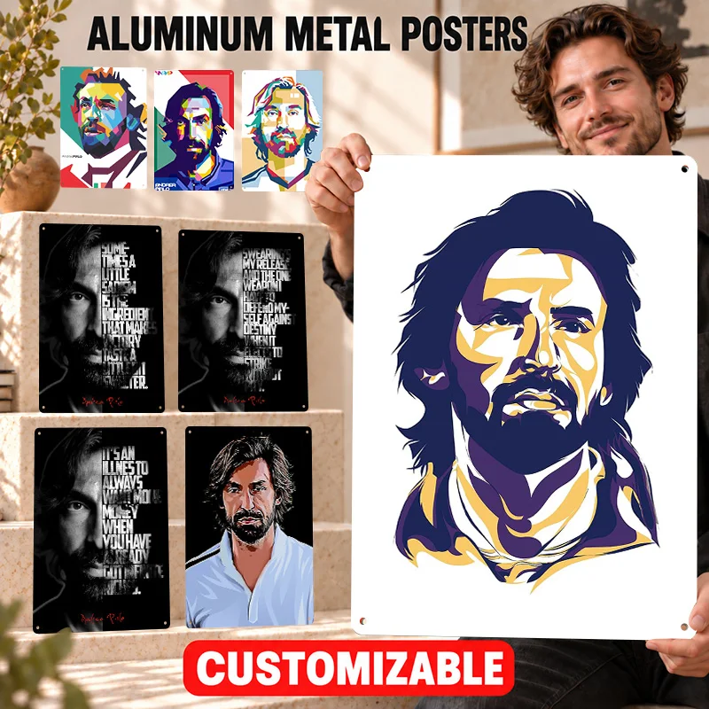 Andrea Pirlo Italian Football Player Printed Posters Personalized Aluminum Metal Sign Wall Art For Bedroom Or Entertainment Room