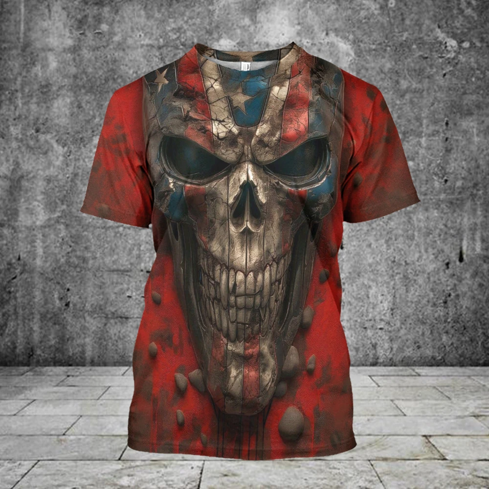 Halloween Men\'s T-shirt Skull 3D Printing T-shirts Casual Harajuku Short Sleeve Tees Oversized Men Clothing Tops Hip Hop Clothes