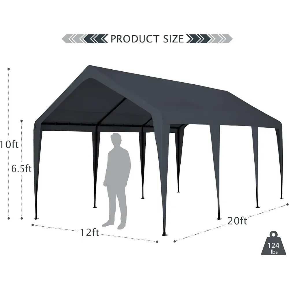 12x20ft Carport Garage for Boat, Wedding Party, Outdoor Camping, UV Resistant, Without Sidewalls & Doors, Heavy Carport Garage