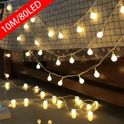 Bola impermeável LED String Lights, USB Battery Power, Lâmpada ao ar livre, guirlanda, casamento, jardim, Fairy Lights, Decoração de Natal, 10m