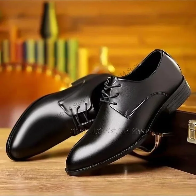 

Black Matte Leather Cross Tied Men Shoes Fashion Lace Up Men Shoes Luxury Concise Handcraft Party Feast Banquet Men Dress Shoes