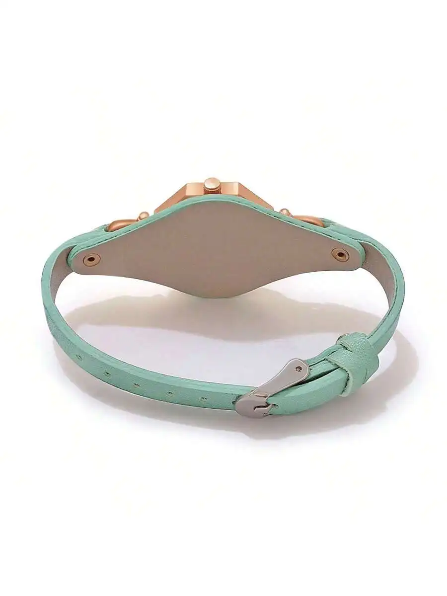 1pc Women's Fashion Minimalist Elegant Octagonal Case Leather Band Quartz Wrist Watch
