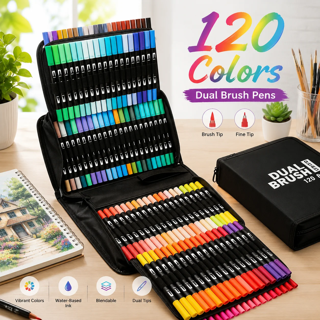 24/36/48/100/120 Color Watercolor Markers Set, Vibrant Art Pens for Drawing Coloring Calligraphy  School Supplies Back to School