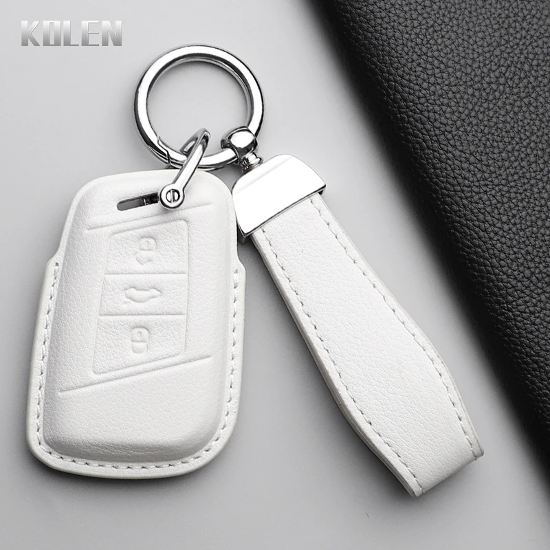 Leather Car Key Case Cover Shell Fob For VW Volkseagen Passat B8 Magotan For Skoda Superb A7 Kodiaq Seat Protected Keychain Bag