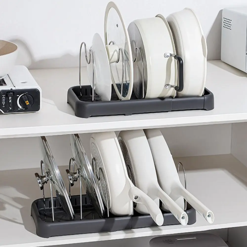 

Регулируемые отсеки, расширяемая полка для крышки кастрюли, устойчивая полка для хранения посуды, выдвижной органайзер для крышки кастрюли, держатель