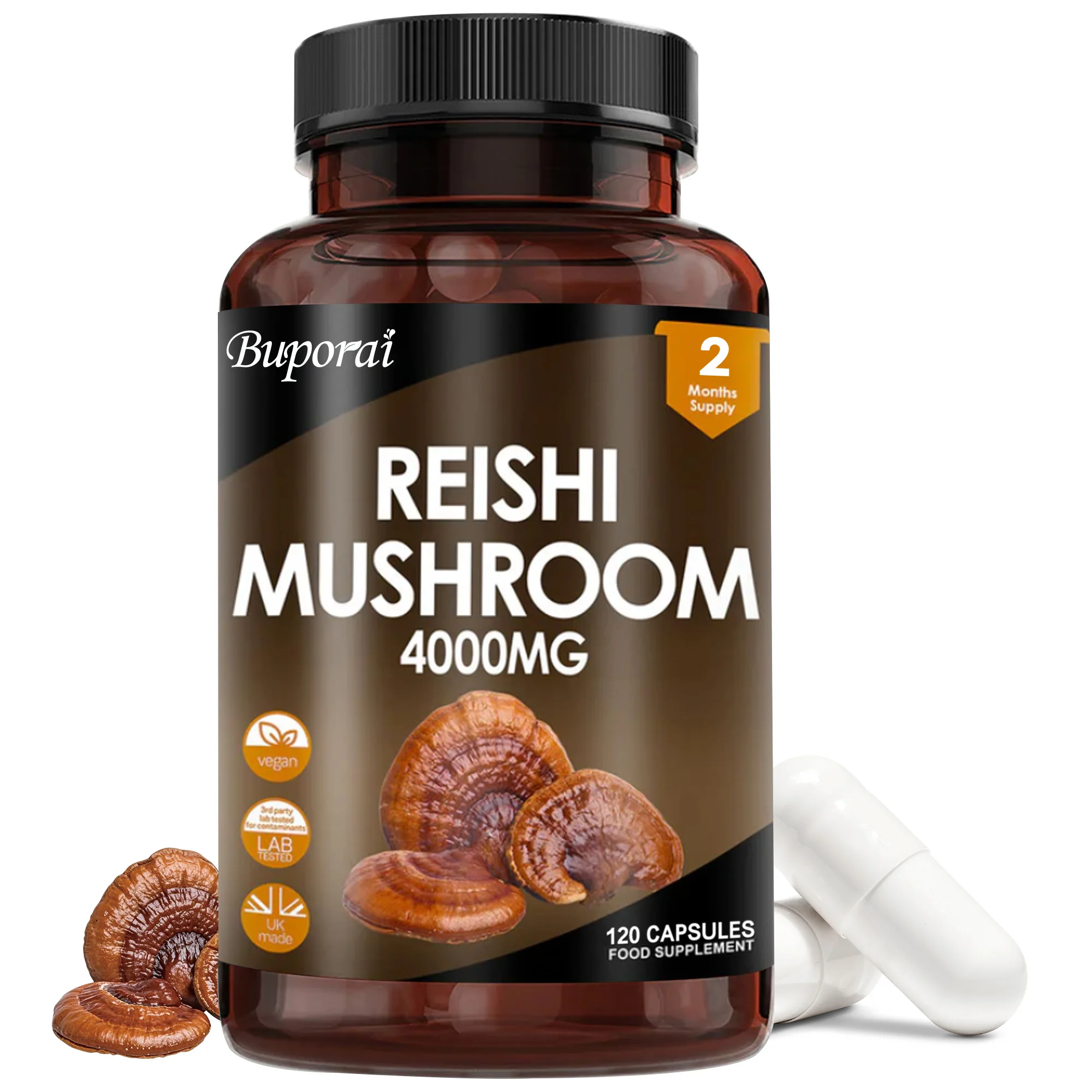 

Reishi Mushroom Capsules 4000mg - Improves White Blood Cell Function, and Boosts Cellular Energy, Supports The Immune System