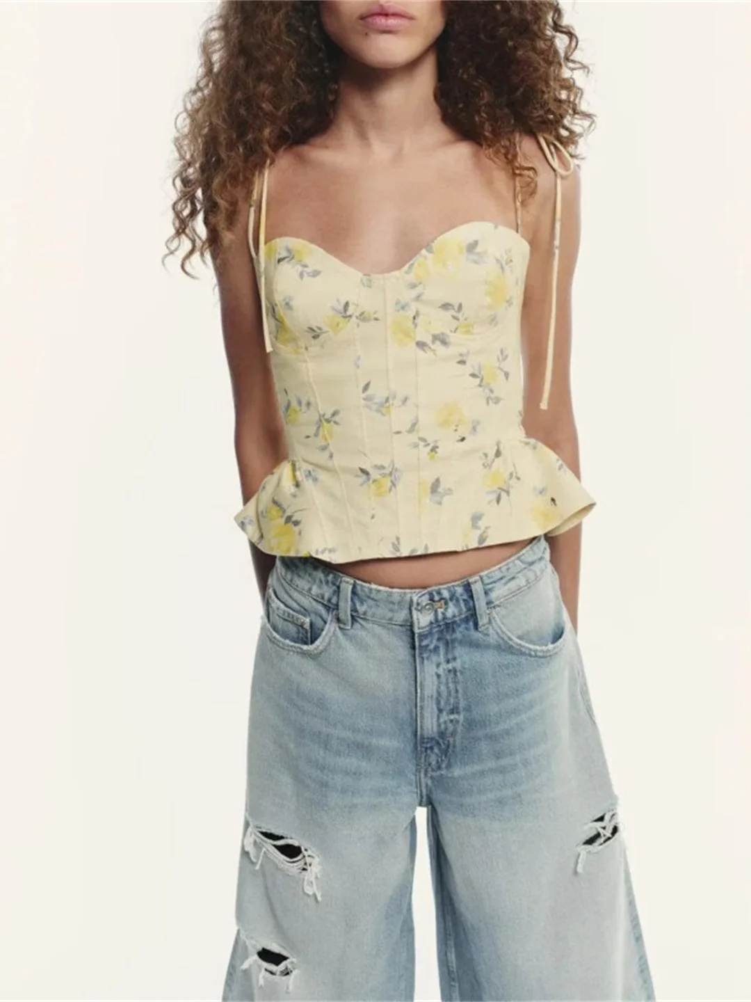 

New Autumn Women's Casual Faion Floral Print Csole Sle Silk Sari Strap Top Simple Design Cotton Polyester Blend