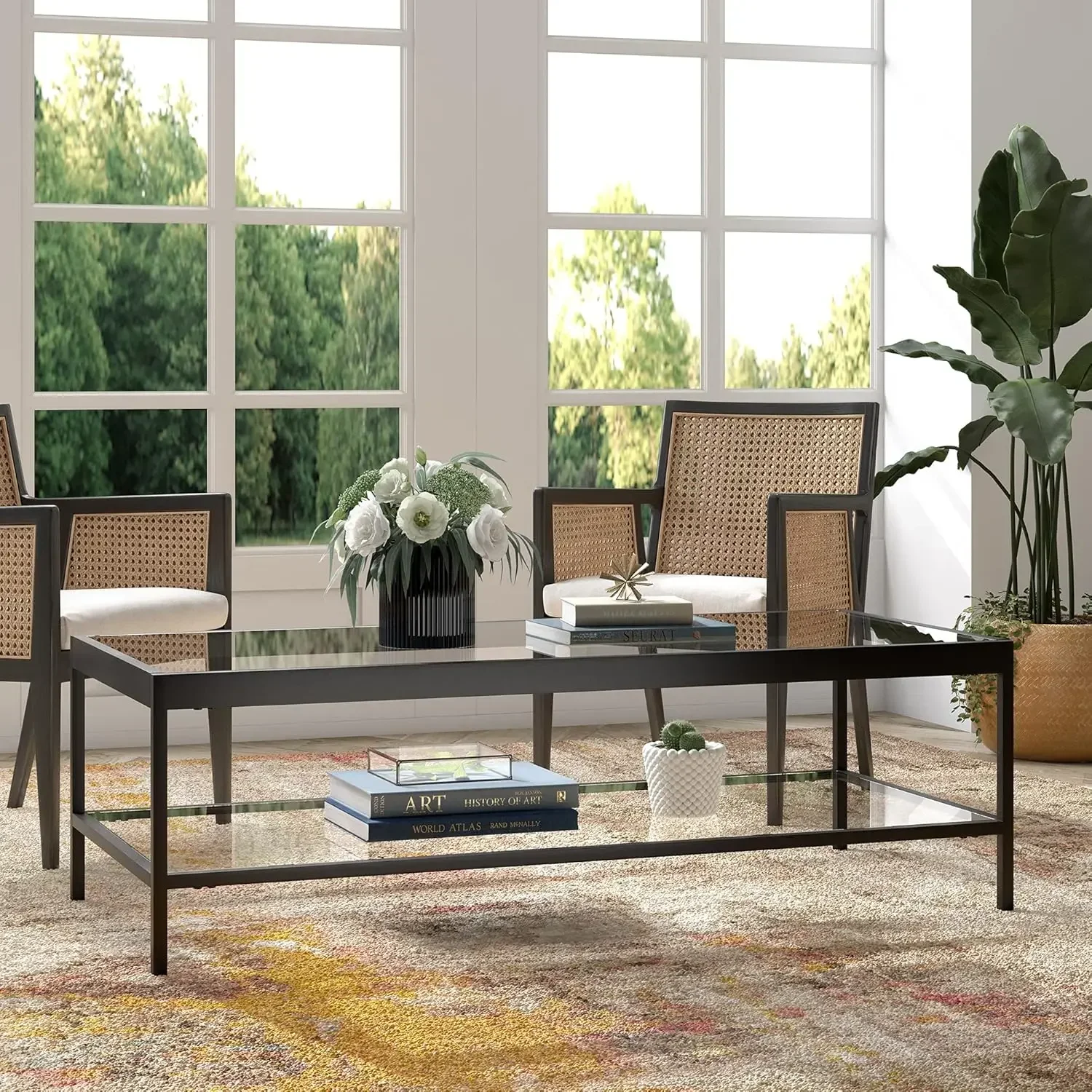 

-Wide Rectangular Rectangular Coffee Table In Blackened Bronze, Modern Rectangular Coffee Tables For Living Room