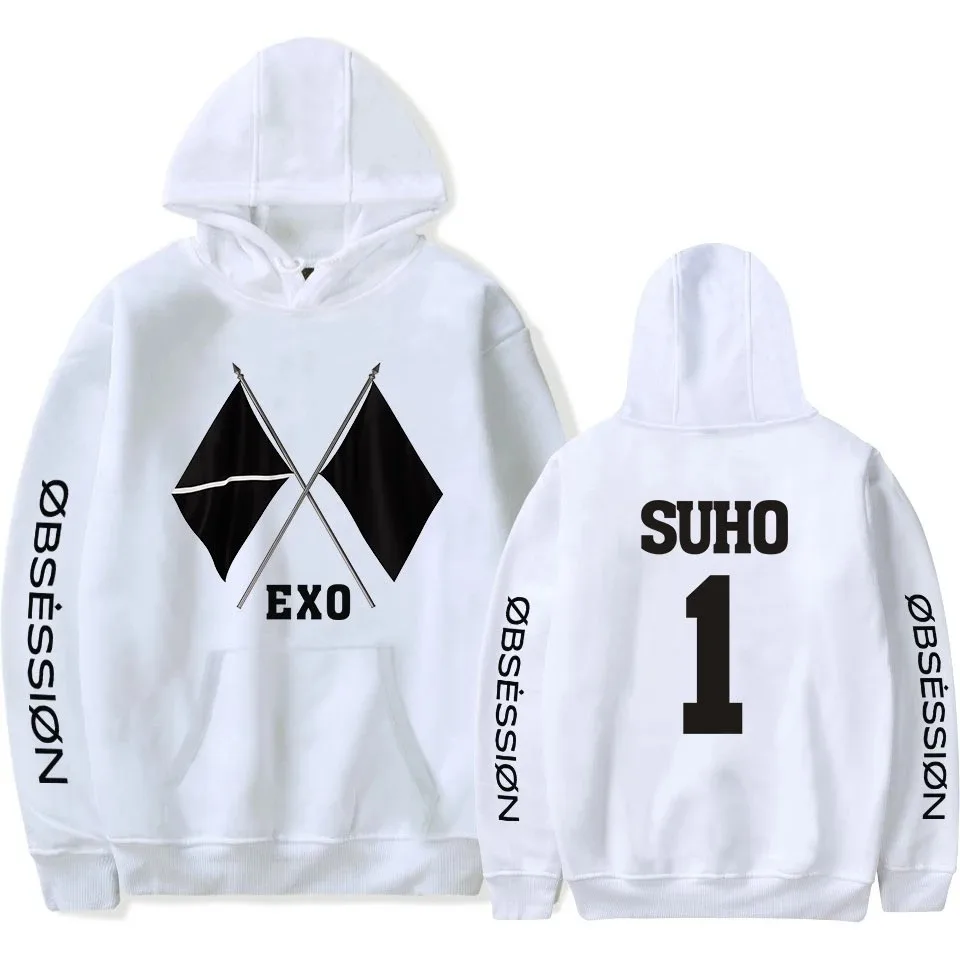 

Camisola com capuz KPOP EXO para mulheres e homens, álbum OBSSION, SOMOS UM, novo álbum, capuz casual, roupas masculinas