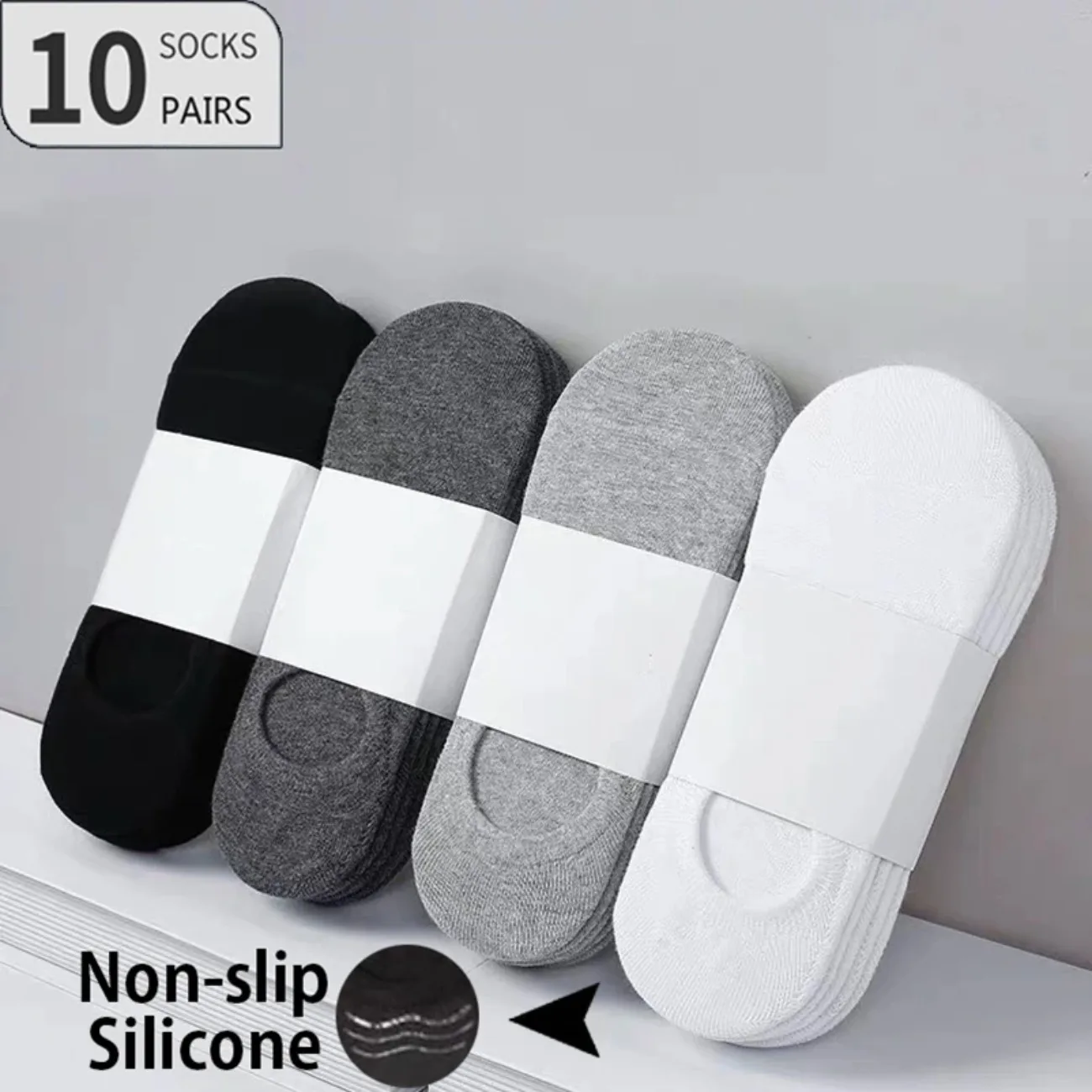 

10 Pairs Men's Invisible Socks – Thin Cotton No-Show Boat Socks with Silicone Grip, Breathable & Non-Slip for Summer