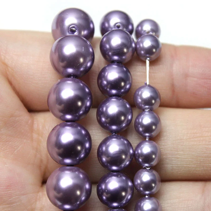 Natural Purple Shell Pearl Loose Round Spacer Beads For Jewelry Making DIY Bracelet Necklace Accessories 15\'\' 6/8/10/12mm