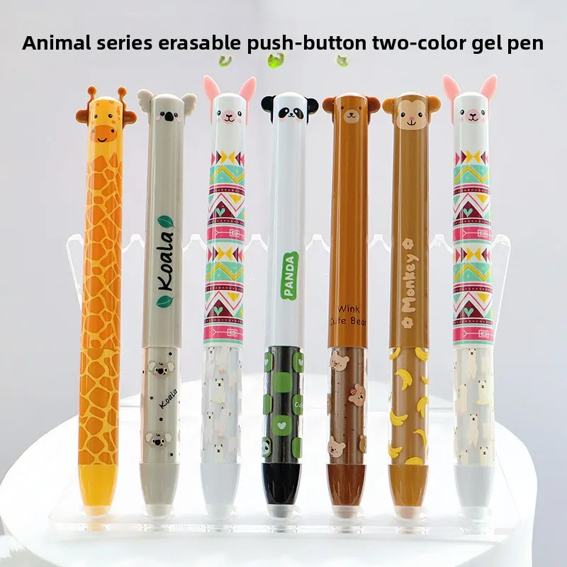 

12 Pcs Cute Styling Two-Color Side Press Erasable Pen Heat Transfer Animal Flower Film Back To School